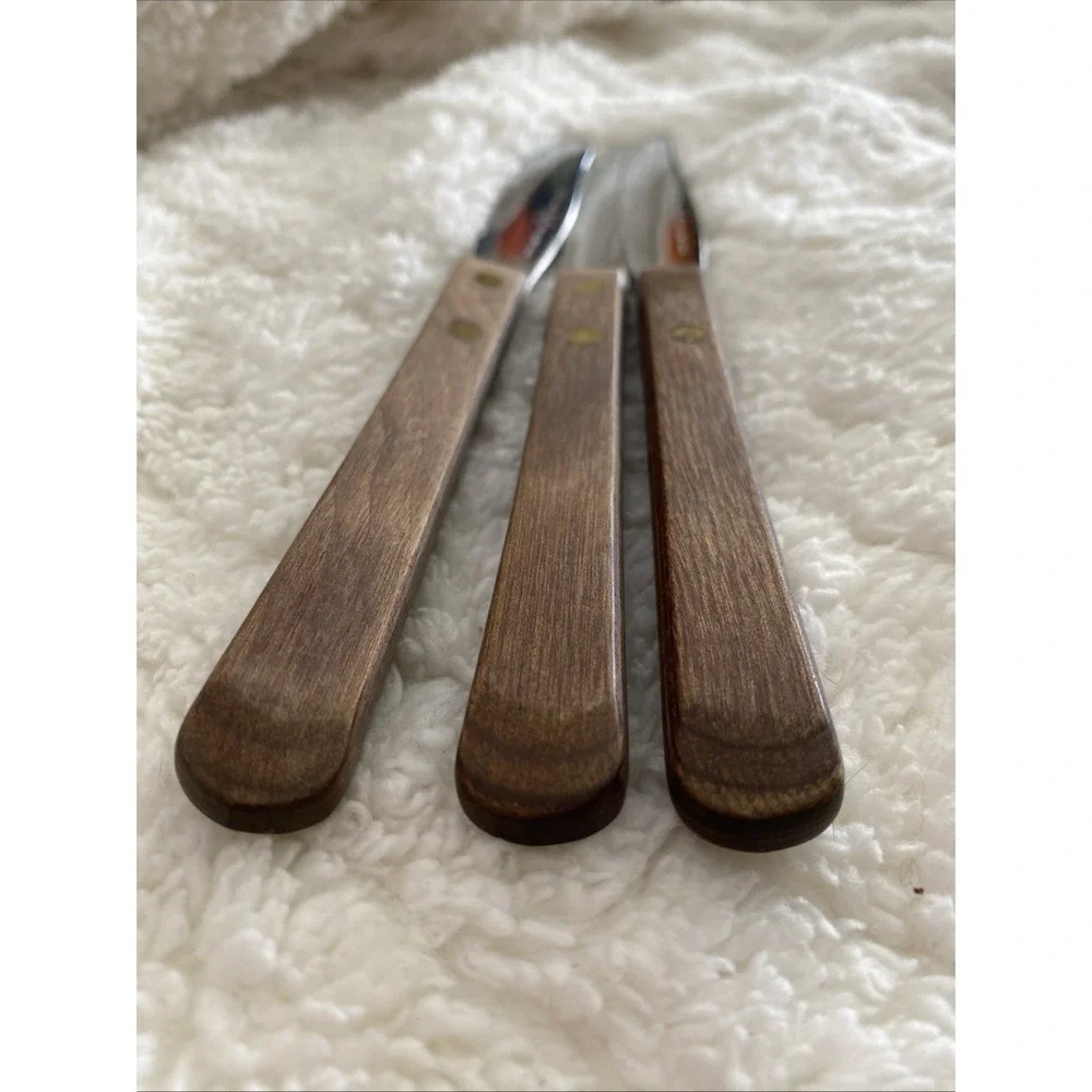 Vintage EKCO Forge Stainless‎ U.S.A. Serrated Steak Knives (3) Wood Handle
